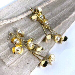 NEW~ Anthropologie Cascading Pearl Flower Fringe Earrings